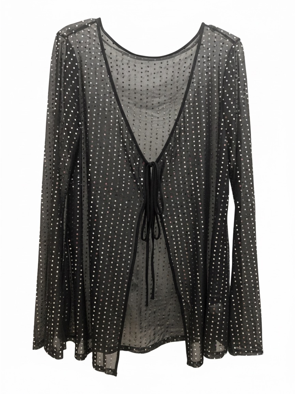Sheer Black Sparkle Tie-Front Top